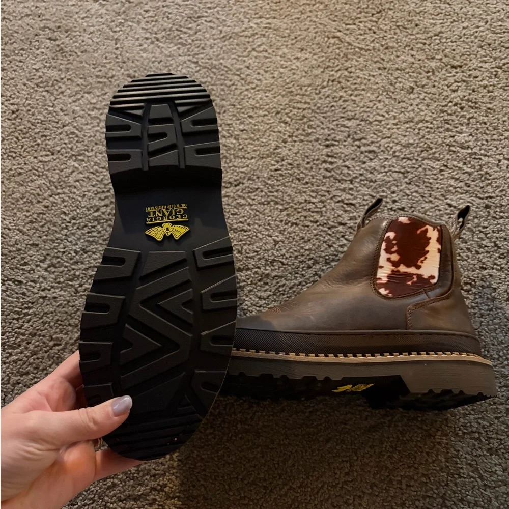 Georgia Boot Cow Brown and White Leather Boots - Picture 2 of 6